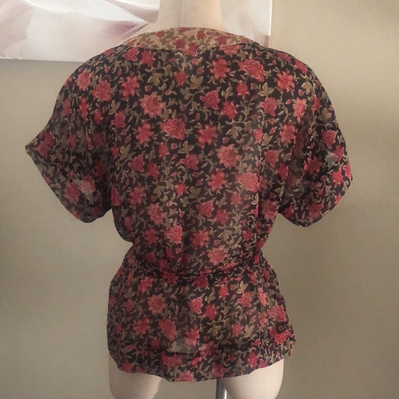 Converse One Star Gray Floral Sheer Y2K Short Sleeve Blouse M - Picture 5 of 11